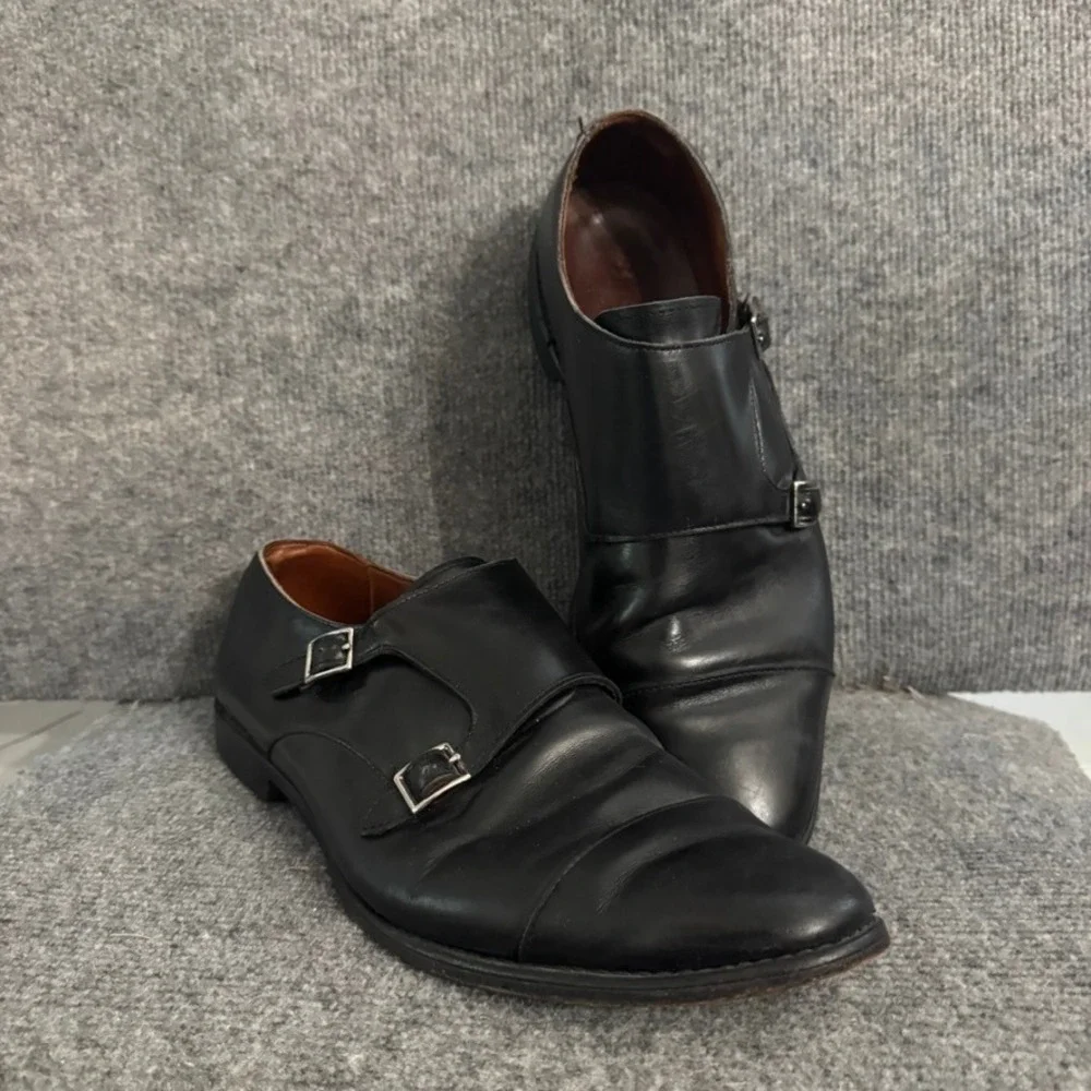 Allen Edmonds St Johns Mens Double Monk Strap Shoes Black Leather Cap Toe 14